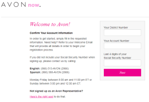 Register AvonNow Account Screen